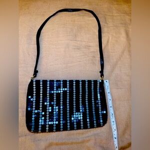 Vintage La Regale Women’s Black and Gray Flat Beaded Shoulder or Clutch Purse
